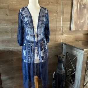 Elegant Blue Lace Kimono
